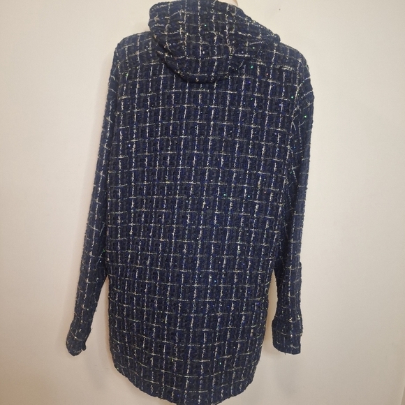 Faith Connexion Tweed oversized hooded shirt black/navy unisex SZ M - Picture 7 of 16